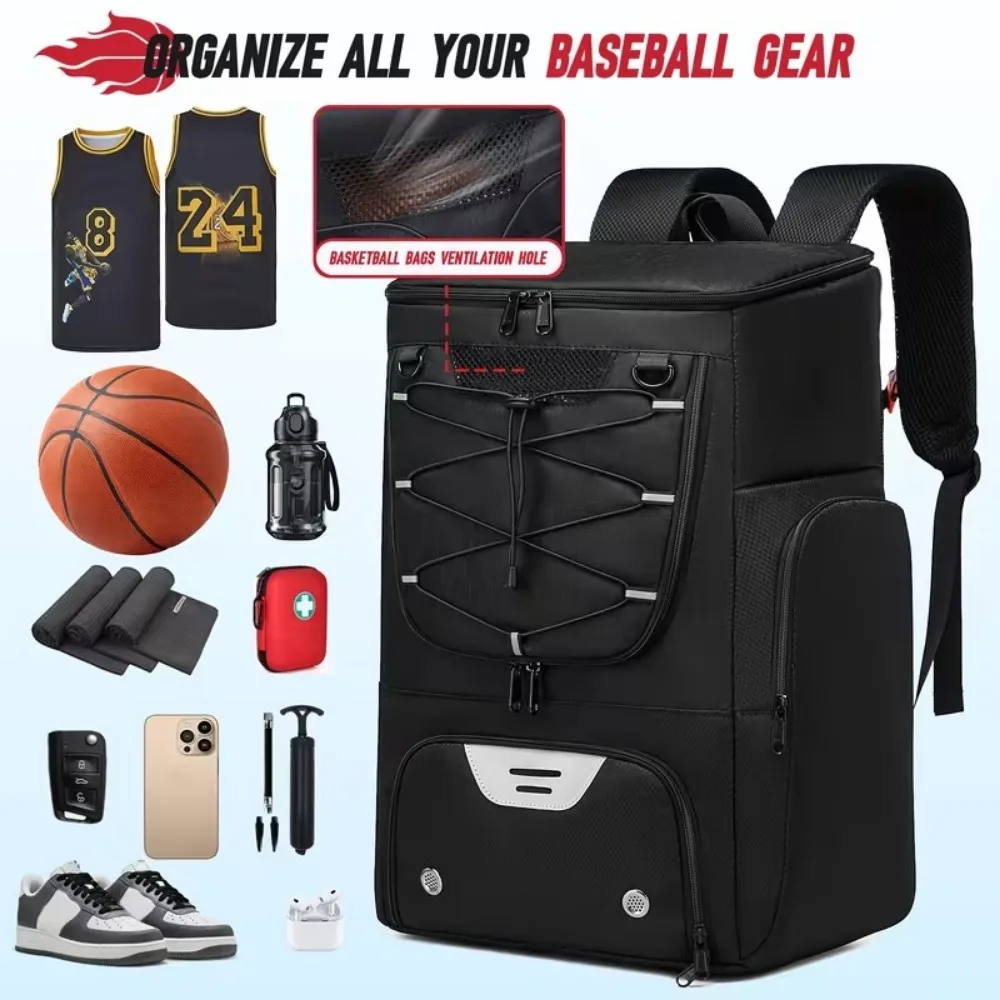 Sac de basket-ball, sac à dos de sport en nylon imperméable de 45 litres, sac de voyage et de fitness de grande capacité, adapté aux hommes et aux femmes, avec plusieurs poches et bretelles réglables, adapté pour une utilisation en salle de sport, au travail, en extérieur et dans la vie quotidienne, un cadeau idéal