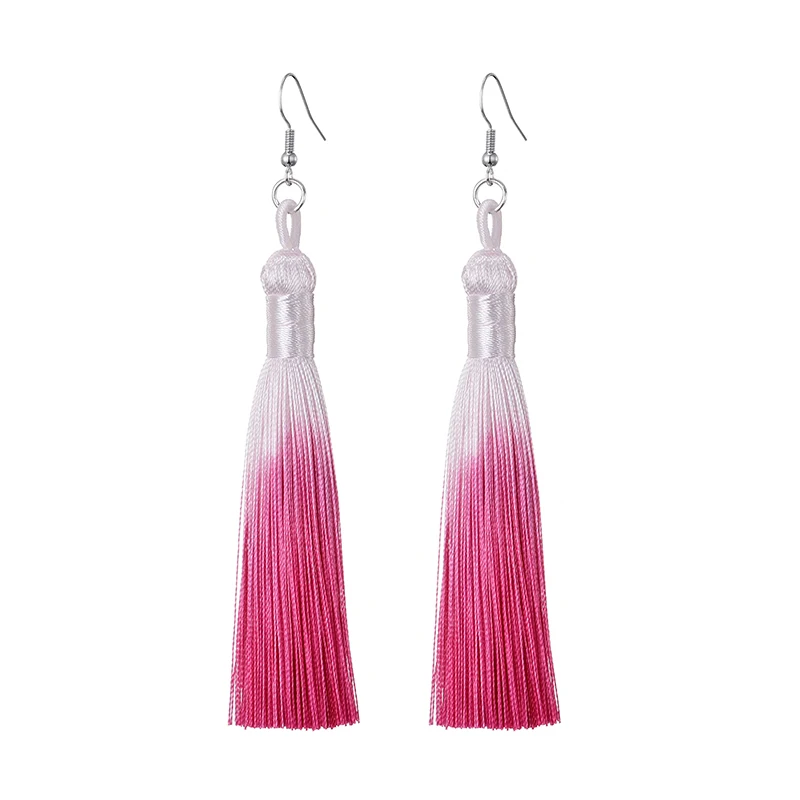 Bohemian Colorful Tassel Long Dangle Drop Earrings For Women Girls Ethnic Vintage Silk Fabric Hanging Fashion Jewelry Wholesale