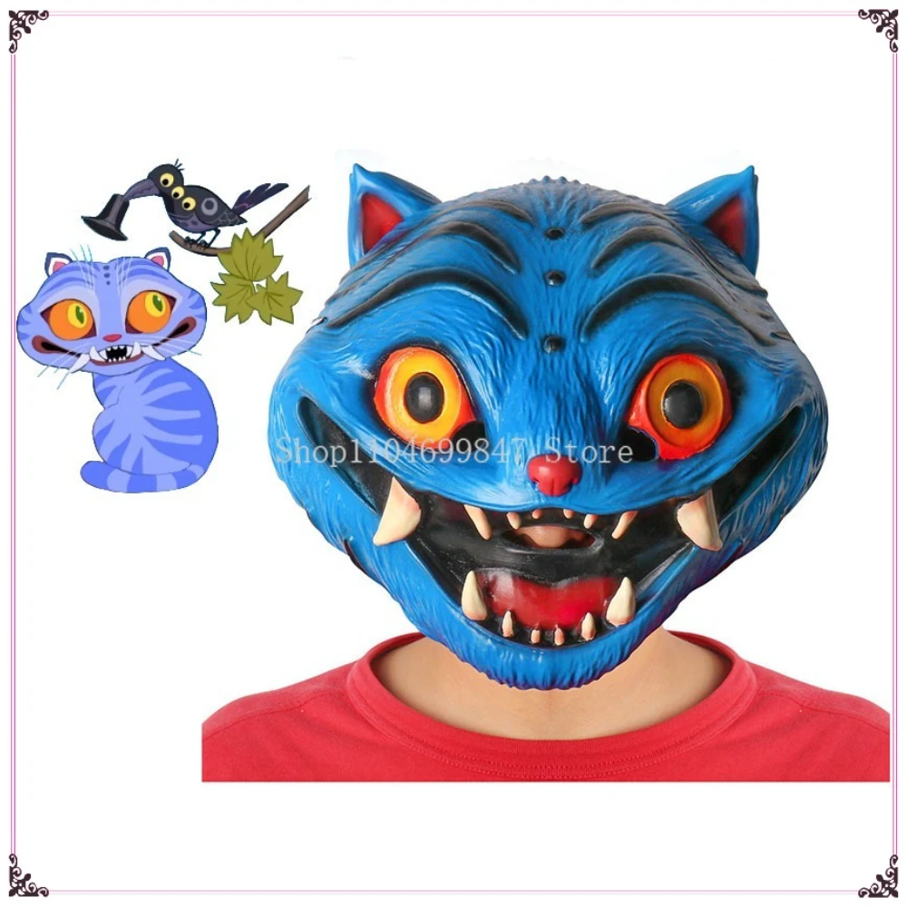 KPop شيطان الصيادين جينو الحيوانات الأليفة الأزرق النمر تأثيري حلي قناع هالوين اللاتكس القبعات الدعامة الأنياب الحادة عيون عملاقة الدعائم الطرف