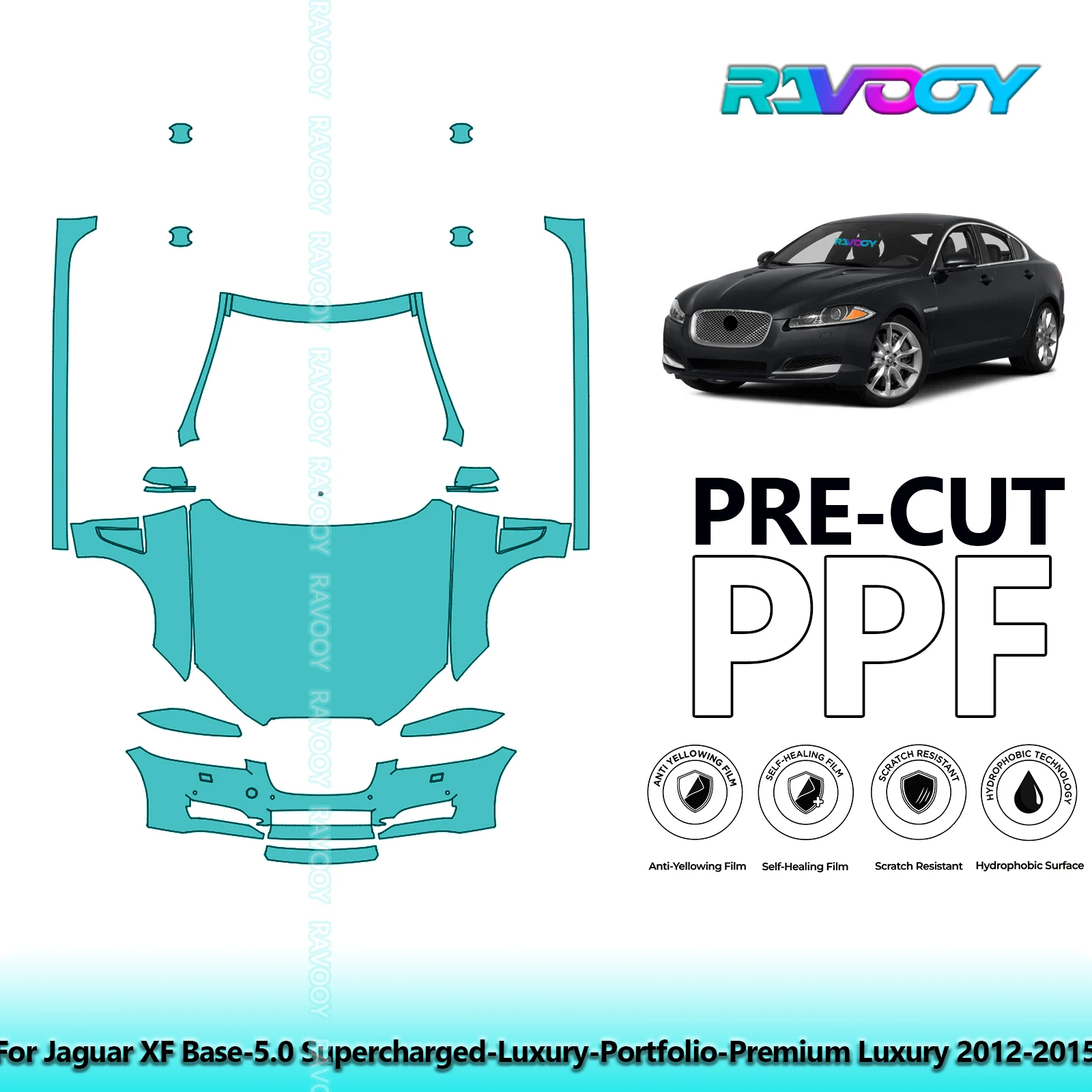 

8.5Mil Precut Paint Protection Film PPF Clear Bra Front Kit+Rockers For Jaguar XF Base-5.0 Supercharged-Luxury 2012-2015