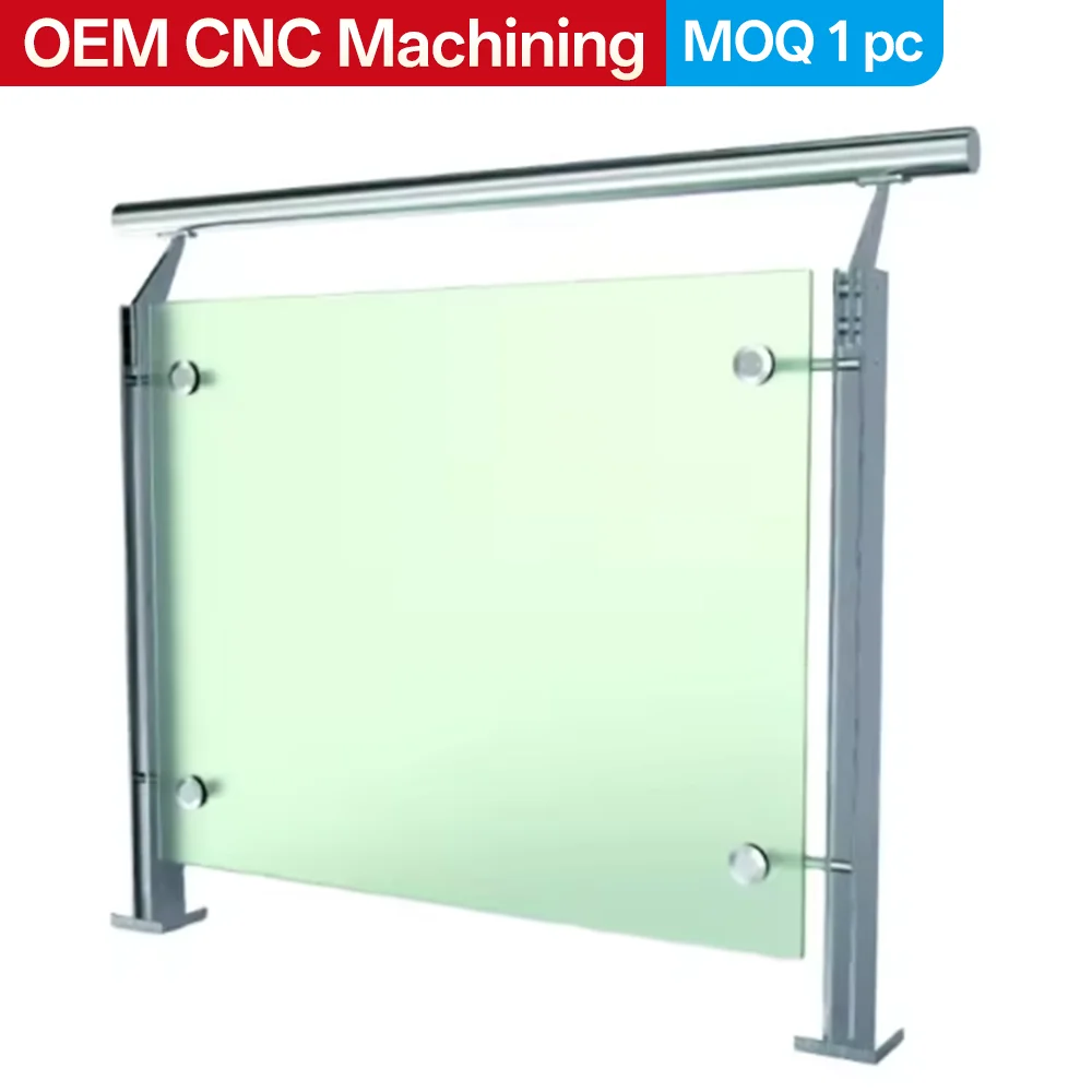Custom ASTM 304 Stainless Steel Balcony Handrail with Frameless Glass Railing Stainless Steel Post Hardware and Glass Clamps