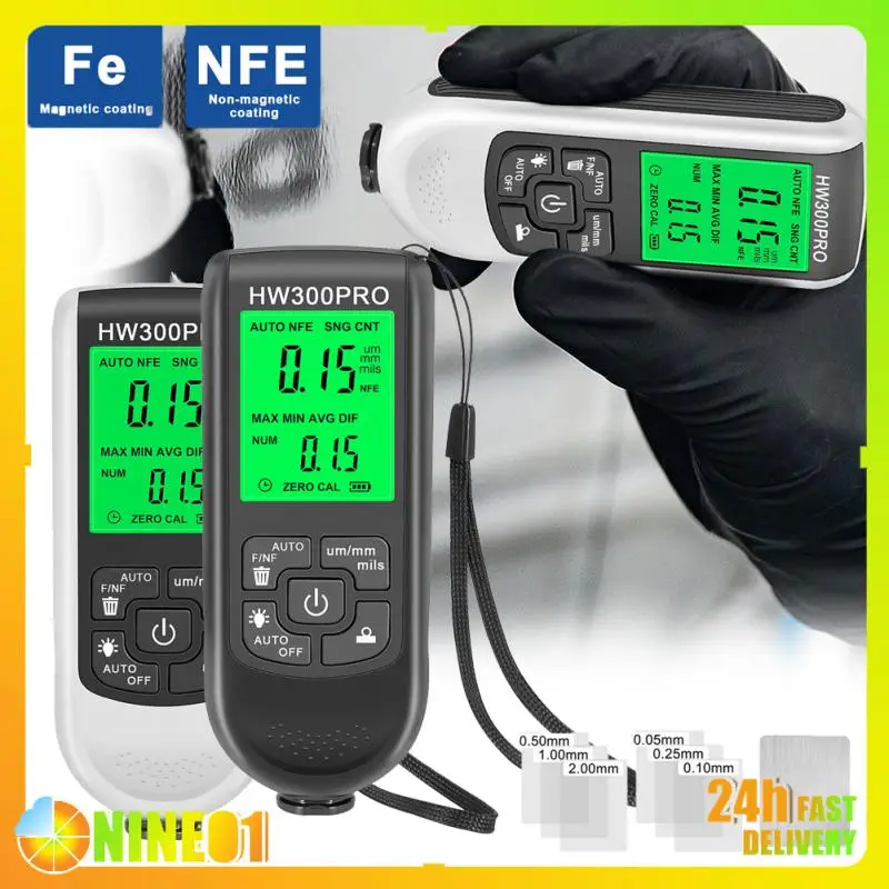 HW-300PRO Auto Thickness Gauge Digital Coating Car Paint Tester 0-2000um Car Paint Film Thickness Tester Measuring F/N Manual