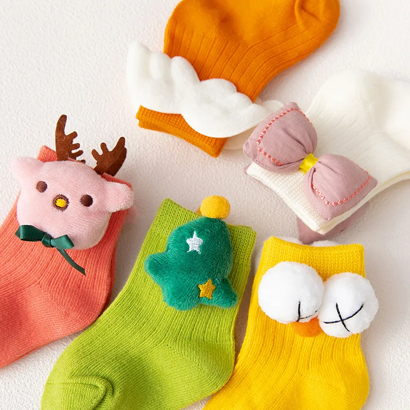 Korean Kawaii Children Candy Color Socks Cartoon Doll Baby Sleeping Slippers Stockings Newborn Infant Toddle Boys Girls Socks