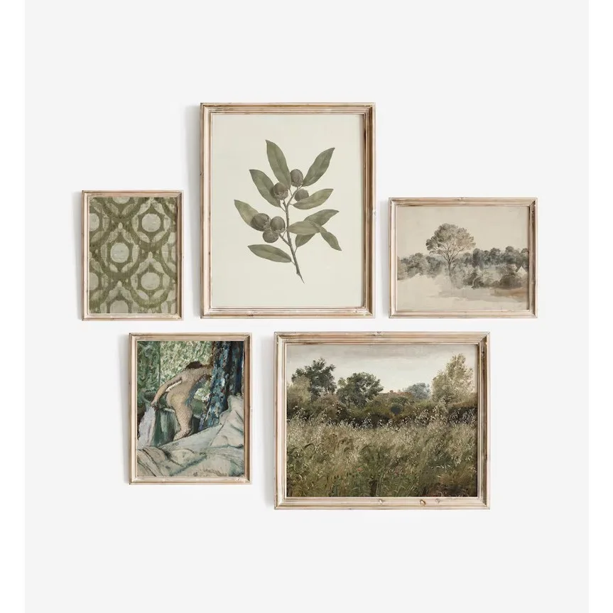 Antique French Country Green Tapestry Botanical Landscape Drawing Gallery Poster Canvas Painting Wall Art Pictures Home Decor