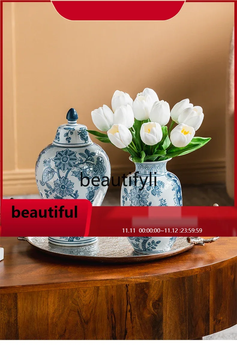 

F132 Ceramic vase ornament flower arrangement new Chinese high-end ornament decorative blue and white porcelain