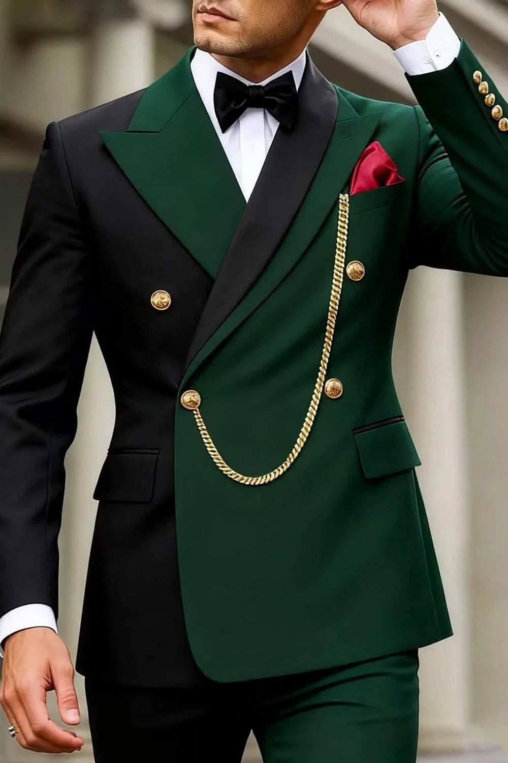 Green Black Patchwork Men Wedding Suit 2 Pieces Double Breasted Blazer Pants Formal Prom Party Host Stage Tuxedo Customized