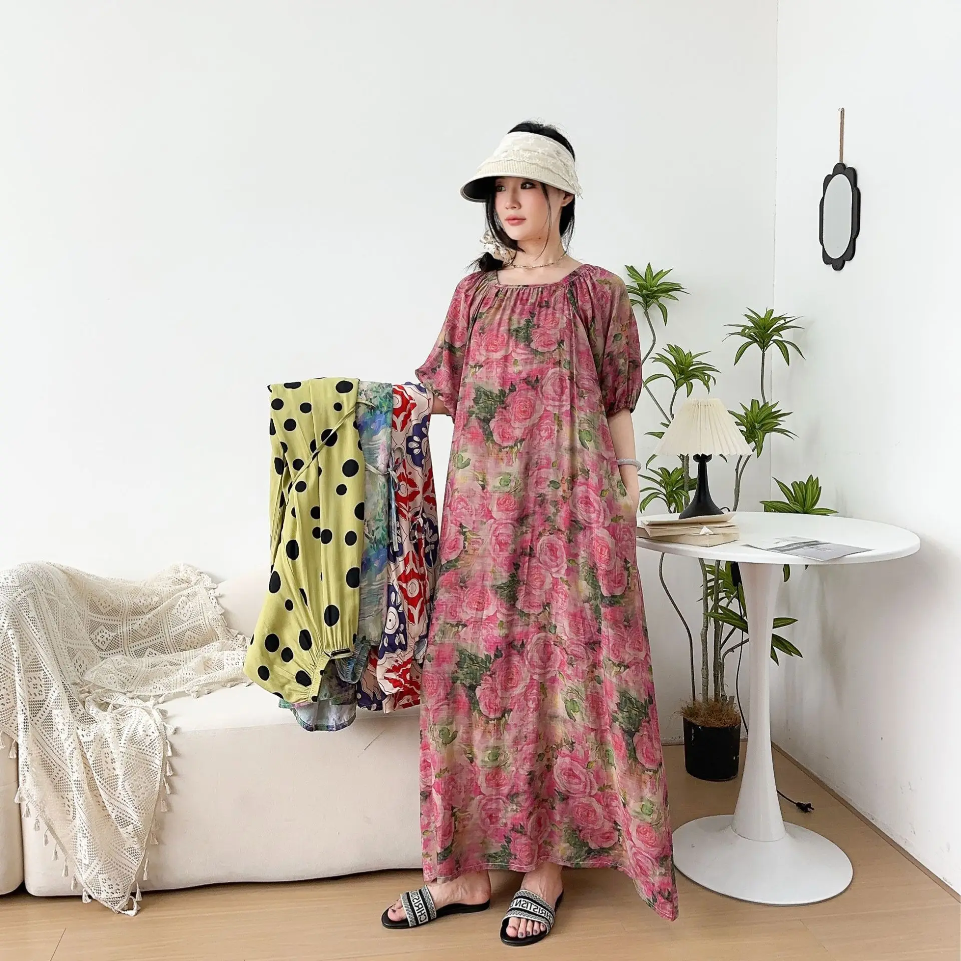 Robe mi-longue florale en Voile de coton de qualité supérieure pour femmes, taille portefeuille d'été élégante, ligne a, robes Maxi longues