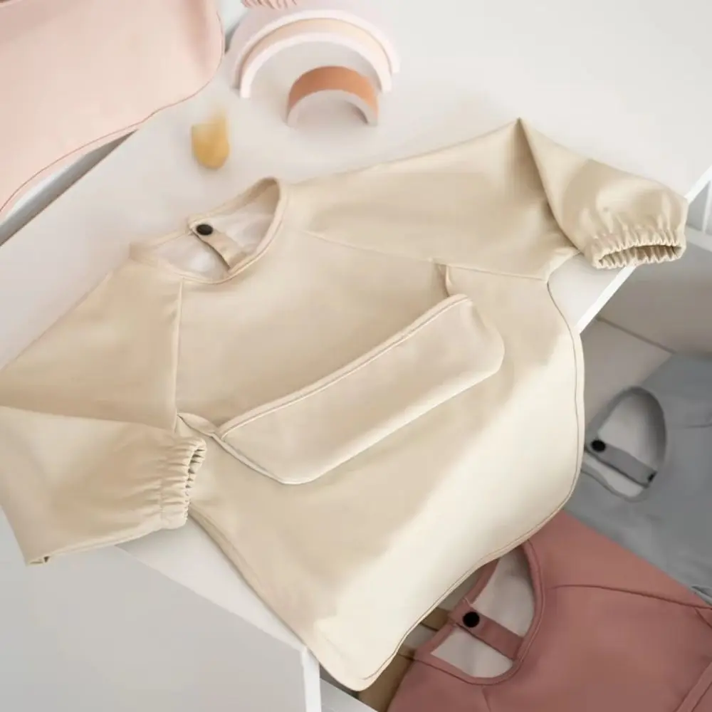 

Solid Color Baby Feeding Bib Waterproof Soft Material Long Sleeve Bib Reusable Easy Clean Washable Burp Cloth Accessories