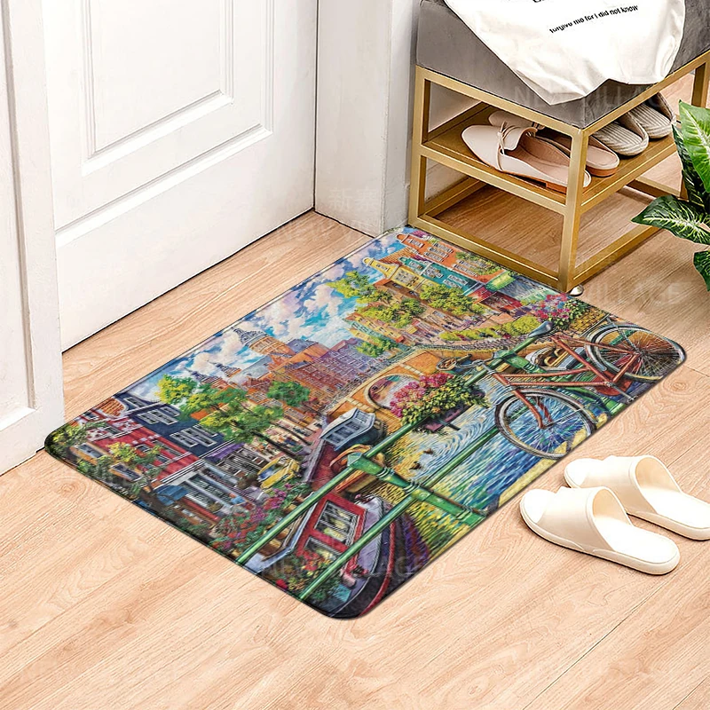 House entrance carpet Home doormat Animal oil painting style Room Foot mat bathroom non-slip mat Kitchen water absorption mat