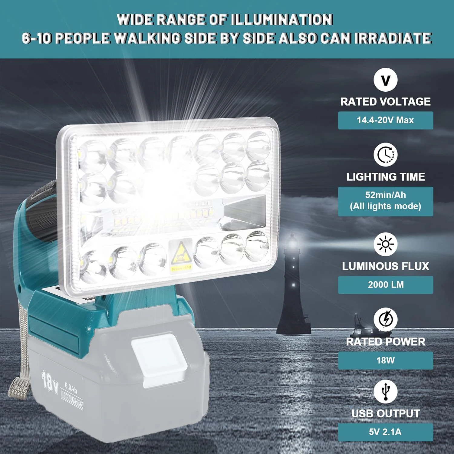 Imagem -04 - Lanterna Led para Makita Luz de Trabalho sem Fio Holofote ao ar Livre Bateria Li-ion com Usb 14.4v 18v Bl1430 Bl1850 Bl1860b