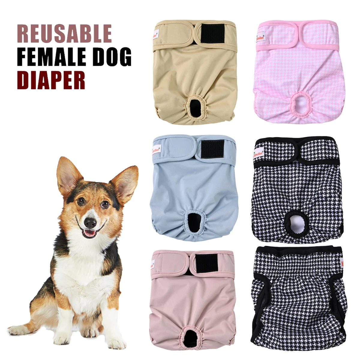 1PC Pet Female Dog Diaper Washable Reusable Sanitary Shorts Panties Cute Dog Underwear Diapers For Small Breed Dogs Pee Pant