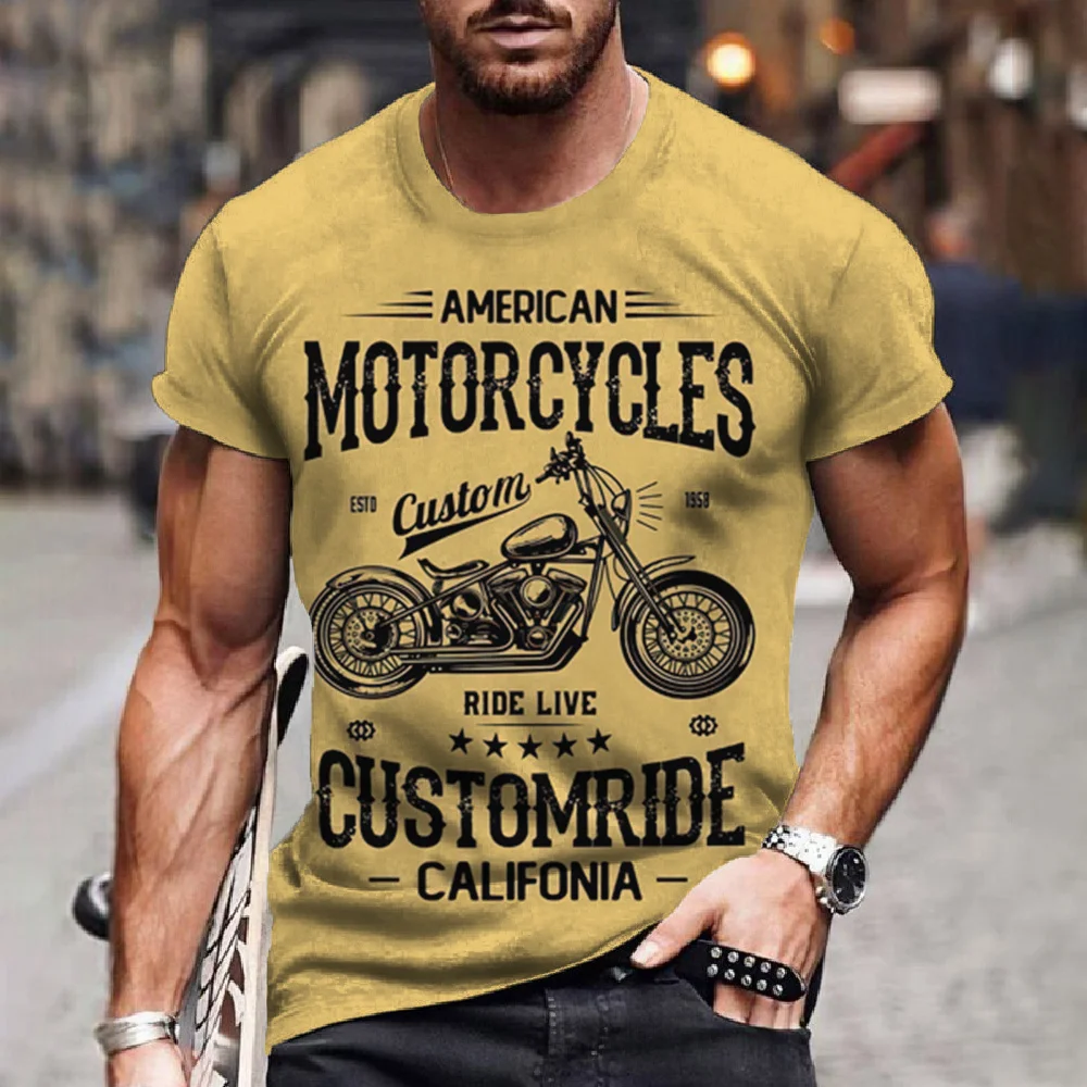 Vintage Men\'s T-Shirts 3d Motorcycle Printed T Shirts Motor Vehicle Graphic Tees Summer Casual Streetwear Oversized Men Clothing