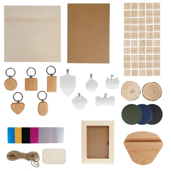 75pcs Laser-engraving machine Engraving Material Kit Set Test Piece Metal Pendant Log Plywood Wood Craft Ornament
