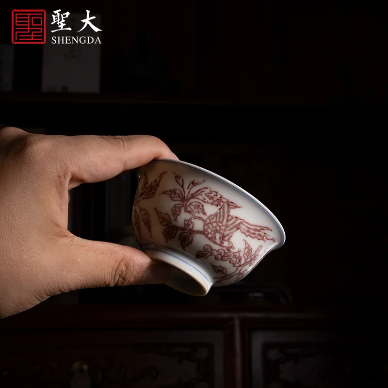 |Shengda ceramic imitation underglaze red grape pattern master cup Jingdezhen hand-painted high-grade porcelain tea cup