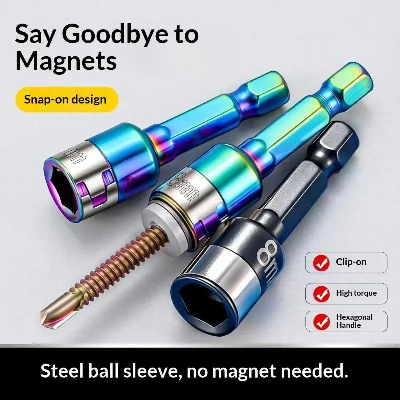 8mm Non-Magnetic Impact Socket High Torque CR-V Steel Socket Bits Hex Shank Nut Screwdriver Driver Impact Drivers Socket Adapte