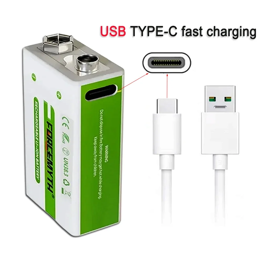 2024 batteria ricaricabile agli ioni di litio 9V 1000mAh, batterie Micro USB 9V litio per multimetro microfono giocattolo telecomando uso KTV