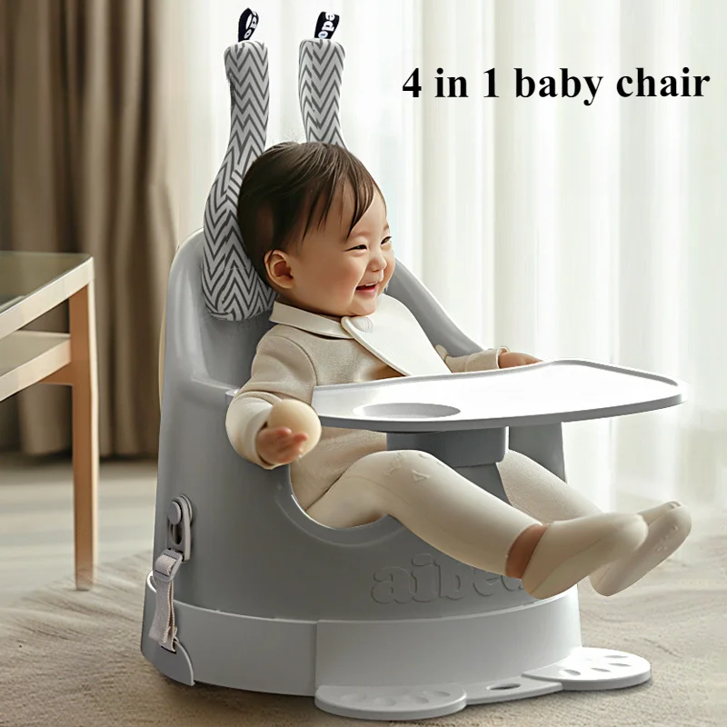 

4 in 1 Baby Bathtub Seat Baby Booster Seat Large Baby Chair with Seat Belt Mute Universal Wheel & Leash for Toddlers BPA Free