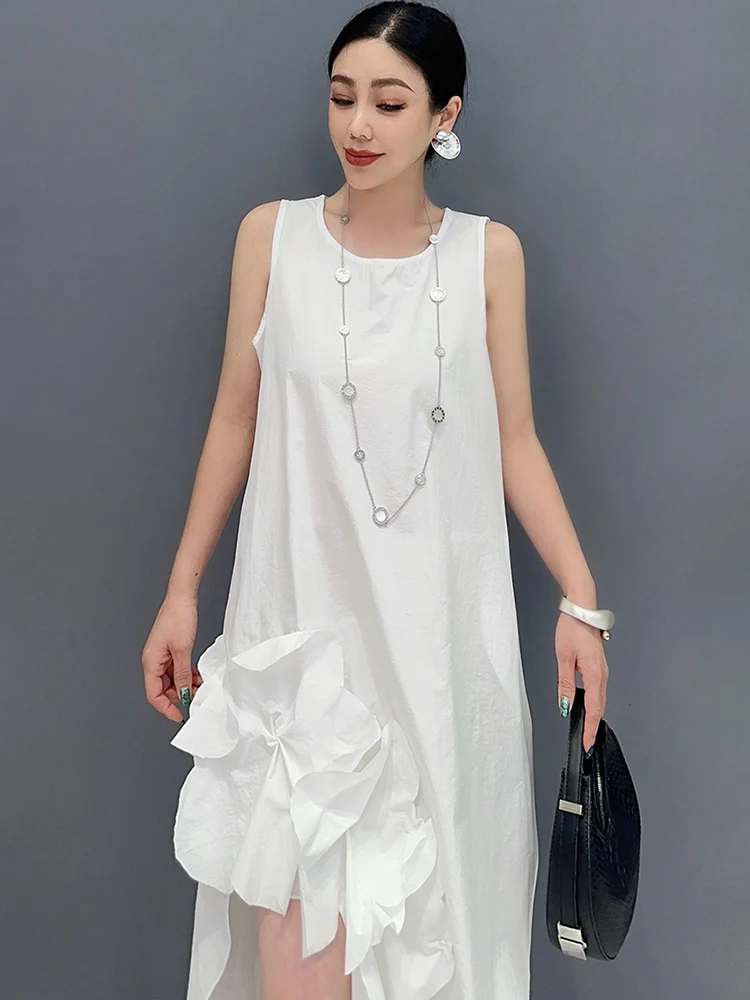 SHENGPALAE 2024 Summer New Fashione Stylish Dress For Women Korean Sleeveless Irregular Solid Color Robe Female Dresses 5C1235