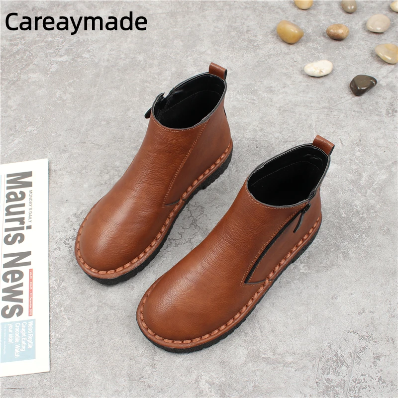 

Careaymade-Осенне-зимние ретро-ботинки на толстой подошве, плюшевые, теплые, хлопковые, короткие, на молнии, удобные, с мягкой подошвой, повседневные ботинки для женщин