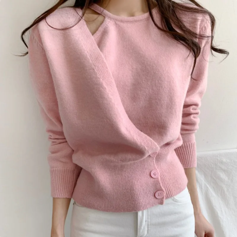 Chaqueta Mujer 2024 Korean New Sweater Women O Neck Strapless Sexy Long Sleeves Knitted Top Slim  Chic Fashion Pullovers X477