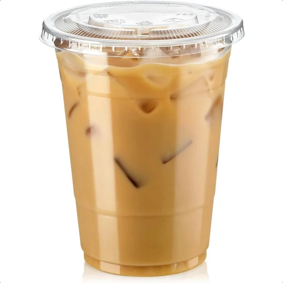 

100 Pack 16 oz Clear Plastic Cups with Flat Lids Iced Coffee Cups BPA Free Premium Crystal Smoothie Cup for Party Lemonade Sta
