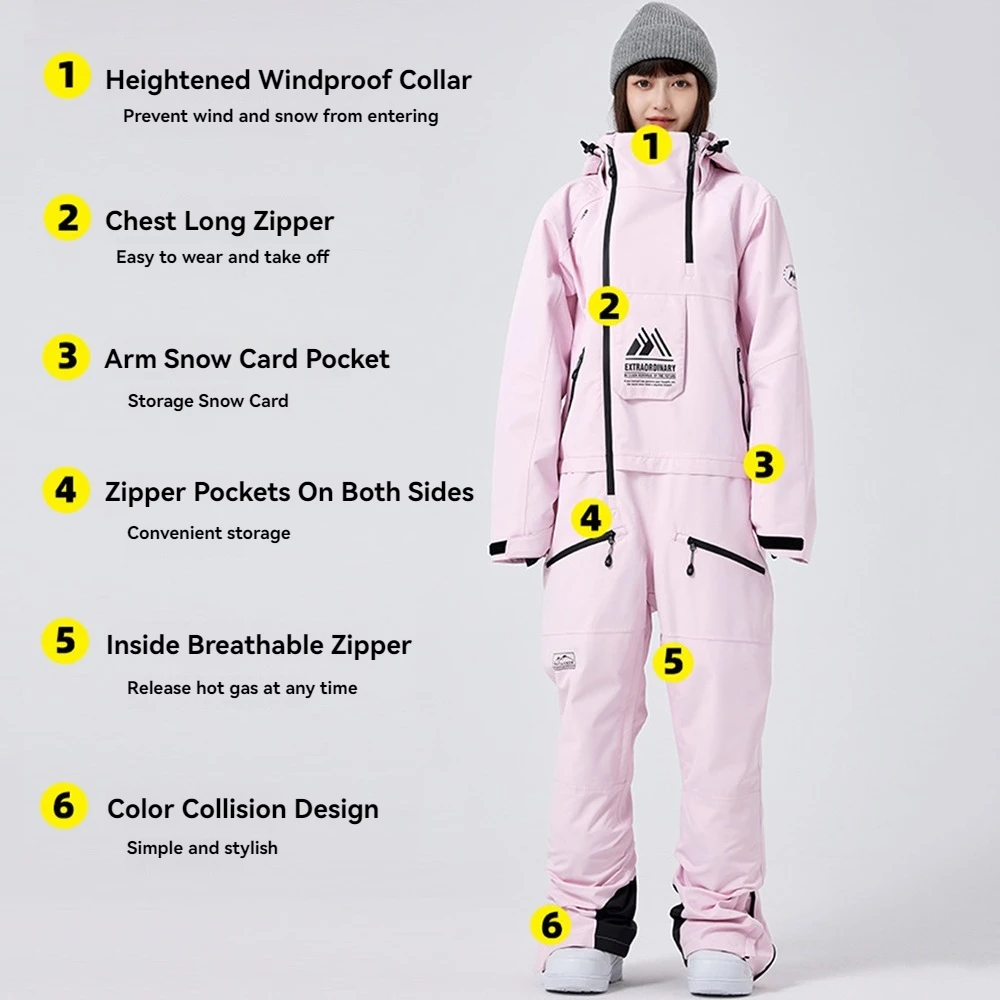 Setelan Ski musim dingin 2024 baju salju pria longgar wanita baju overall Ski tahan angin pasangan jumpsuit hangat setelan olahraga Snowboarding Set