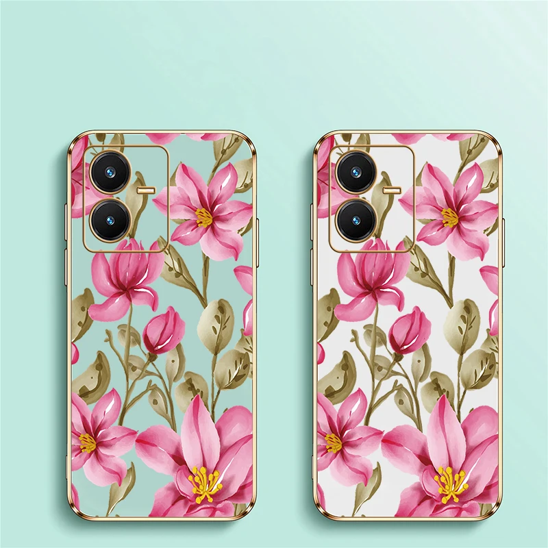 حافظة لهاتف Vivo S18 S16E S15E S12 S10E S1 Pro S17 Pro غطاء خلفي مطلي بالزهور مقاوم للصدمات