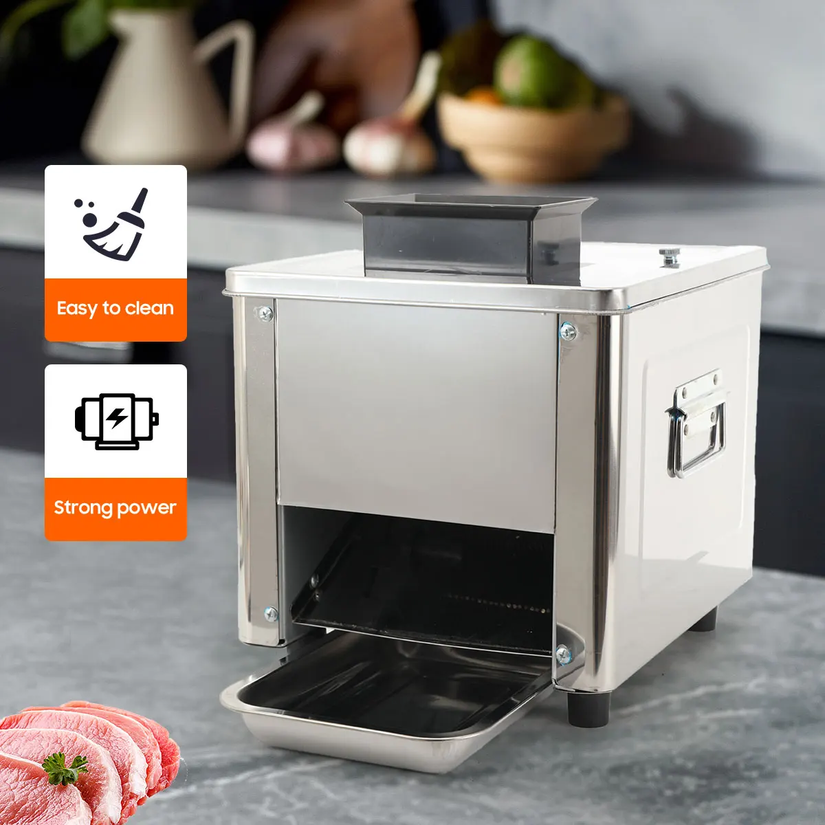 Desktop Edelstahl Doppel-port Elektrische Fleisch Slicer Automatische Fleischwolf Kommerziellen Haushalt Fleisch Cutter – Detail 16