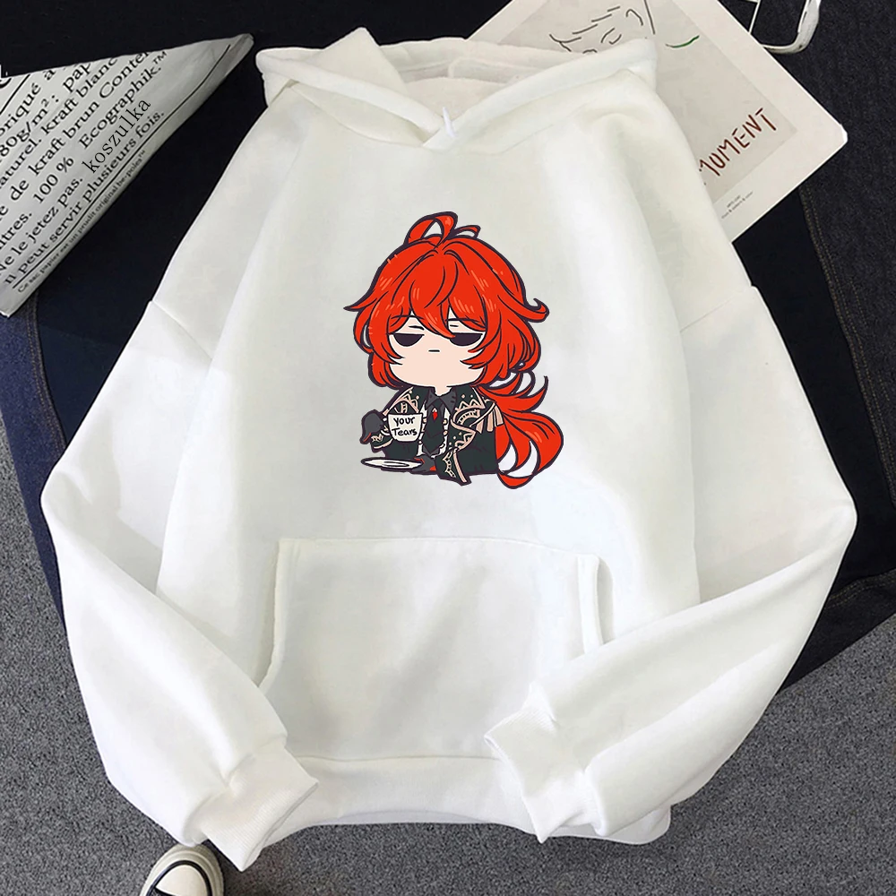 Funny Kawaii Cartoon Graphic Hoodies Genshin Impact Diluc Hoodie Women Streetwear Harajuku Hooded Sweatshirt Y2k Clothes Tops