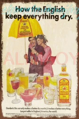 Gordons Dry Gin English Summer advert aged look Vintage Retro style Metal Sign