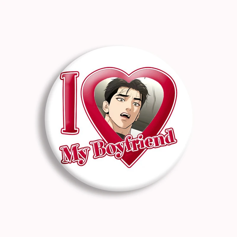 58mm Creative I love my Boyfriend Mouzhou Heart Button Pin Korean Manwha Anime Brooch Badge Bag Jewelry Fans Collec Gift