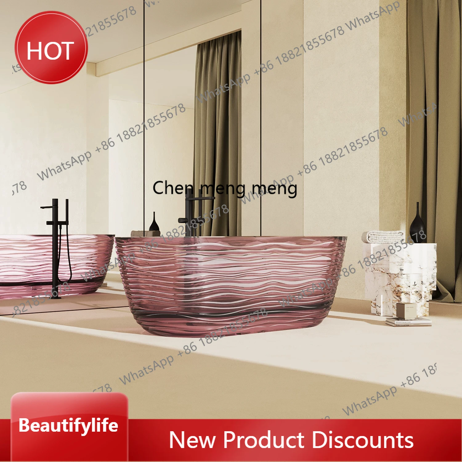 

zq10 Natural Resin Crystal Bathtub Home B & B Hotel Superior Art Water Corrugated Bathtub