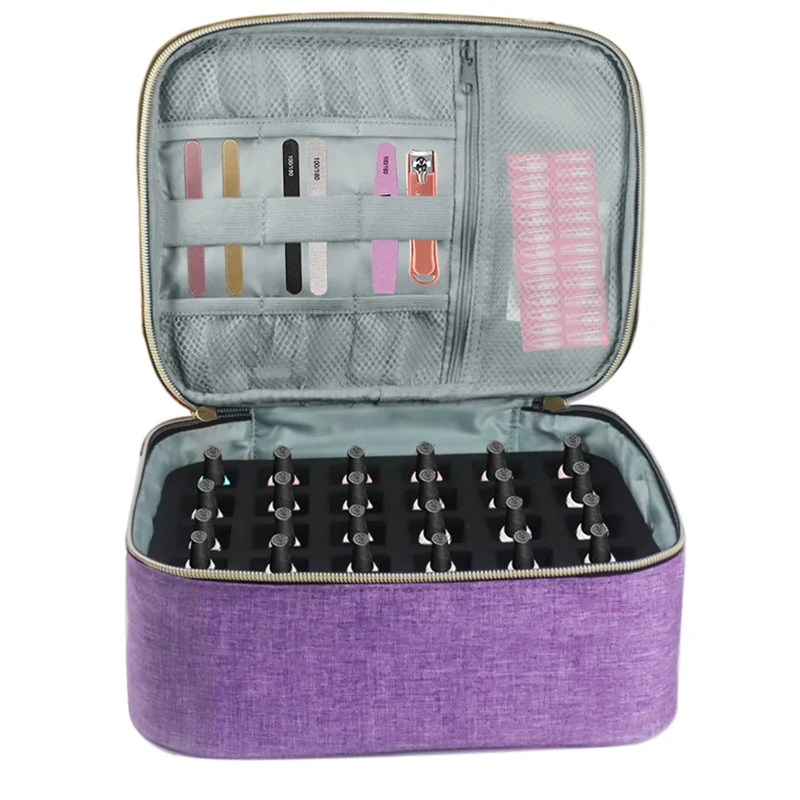 Nagellack-Organizer, Nagellack-Aufbewahrungstasche, tragbarer Nagellack-Halter für 30 Flaschen und Nageltrockner-Lampe, lila, langlebig