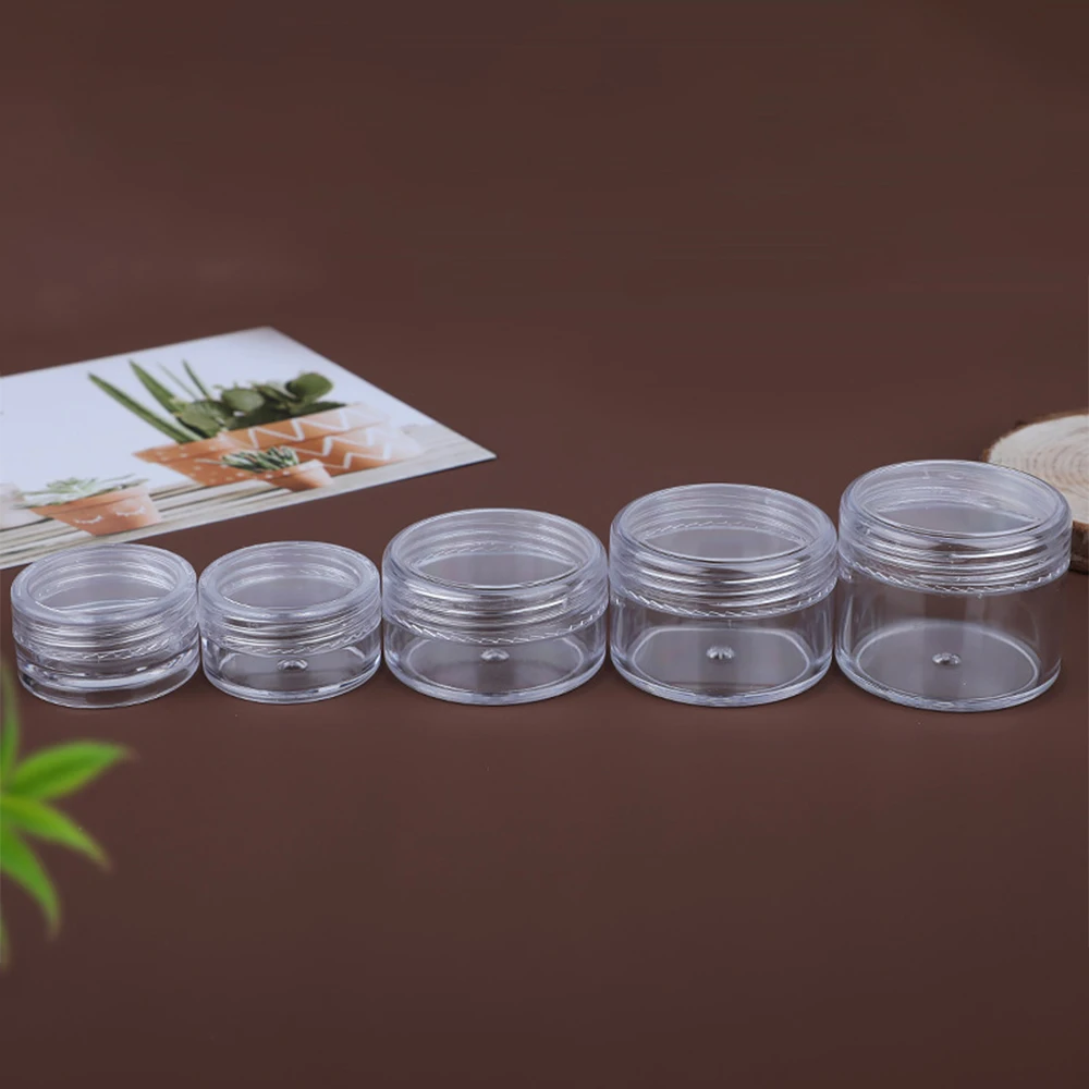 50pcs 20g 15g 10g 5g 3g  Empty Cream Jar Portable Cosmetic Containers Plastic Transparent Eyeshadow Lipbalm Sample Bottles