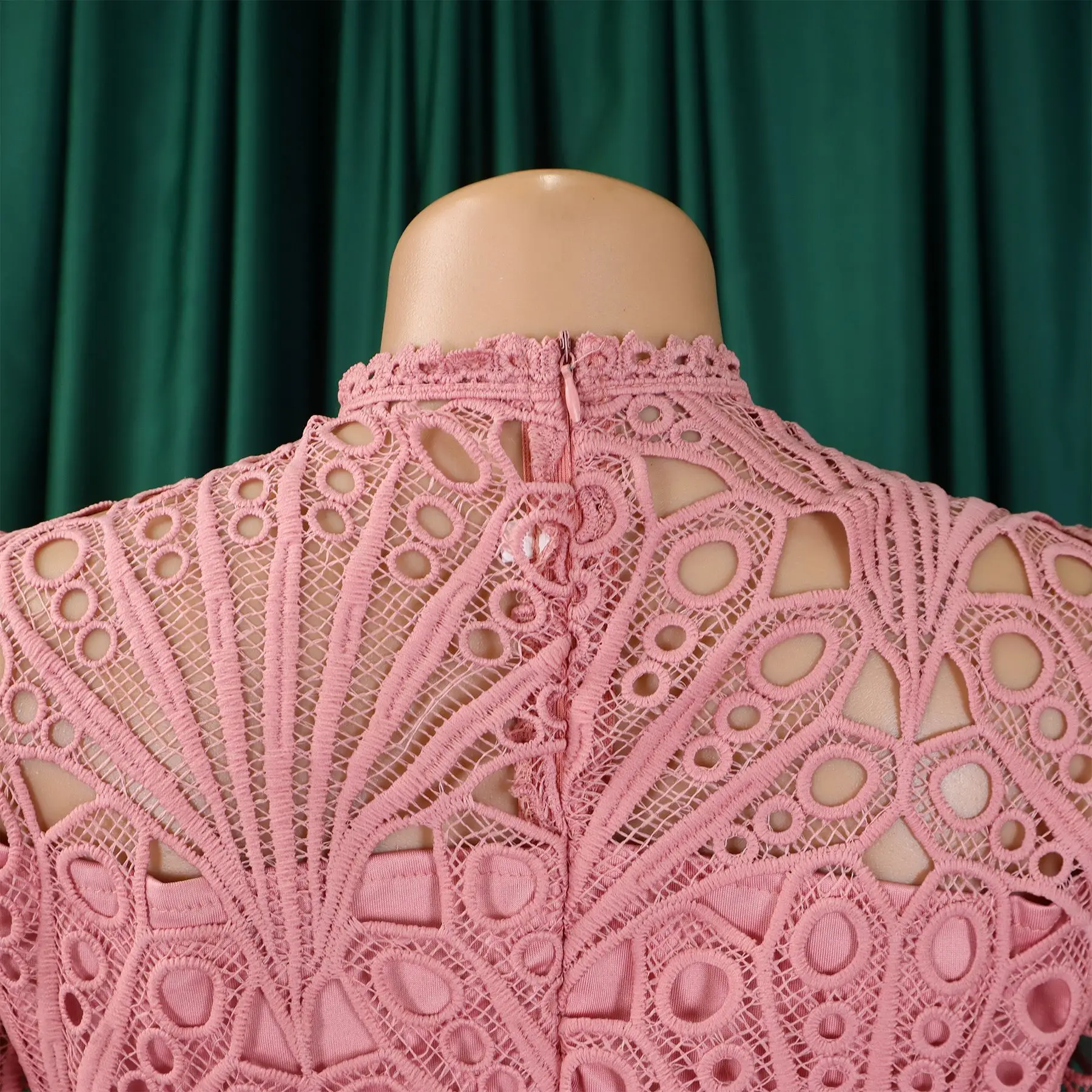 Robe plissée patchwork en dentelle à manches courtes, jupe transfrontalière, nouveau, 2024