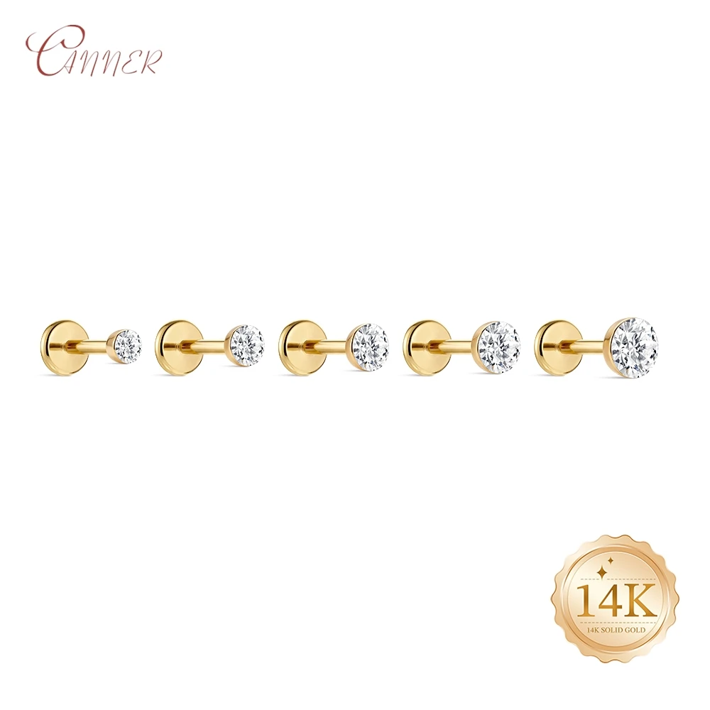 

CANNER 14K Solid Gold Multi-size Classic Round Borderless Diamond for Women Flat Head Internal Thread Piercing Ear Bone Nail