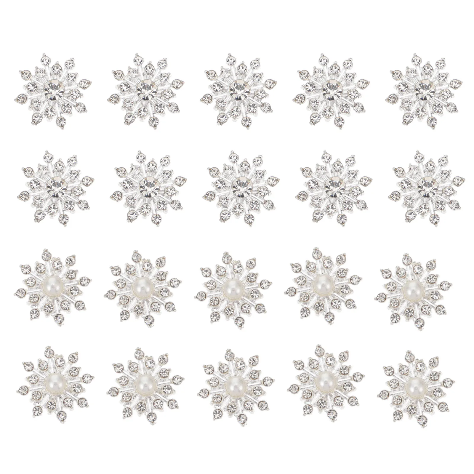 

20pcs Snowflake Accessories Rhinestone Pearl Applique White Decorations Embellishments DIY Craft Headwear Clothes Bags Shoes