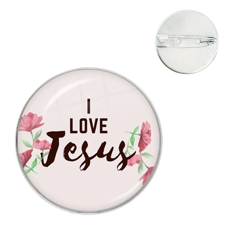 I Love Jesus Symbol Brooches Art Picture Glass Dome Cabochon Collar Pins Badge For Bag Clothes Decoration Jewelry Gift