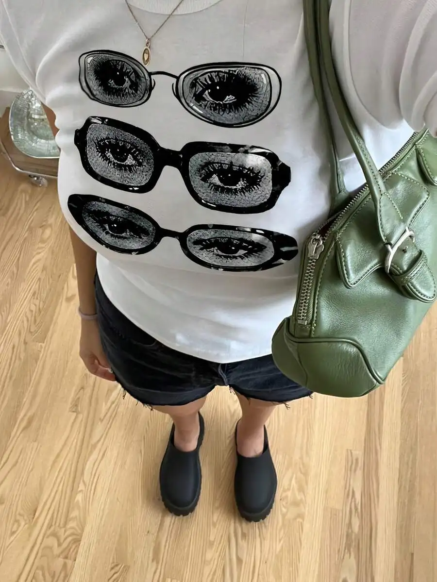 2026 Spring Summer Oversized Women Cotton Graphic T-shirt Crew Neck Short Sleeve Fashion Print All-match Vacation Street Casual Clothing Tops