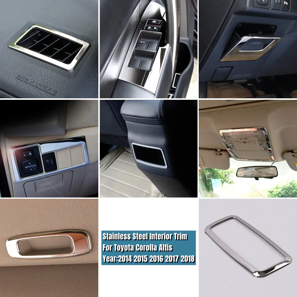 For Toyota corolla 2014-2017 Stainless Steel full set Interior Accessories Car Front Rear reading Lampshade read light Cover