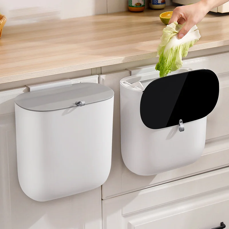 Wall Mounted Garbage Can with Lid Hanging Trash Can, Under Sink Waste Garbage Compost Bin, Kitchen and Bathroom 10L