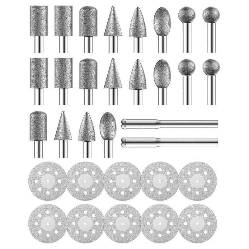 

PZHI-32Pcs Diamond Cutting Wheels And Grinding Bits Set 10Pcs Cutting Discs(22Mm),3Mm Mandrel 20Pcs Drill Bits