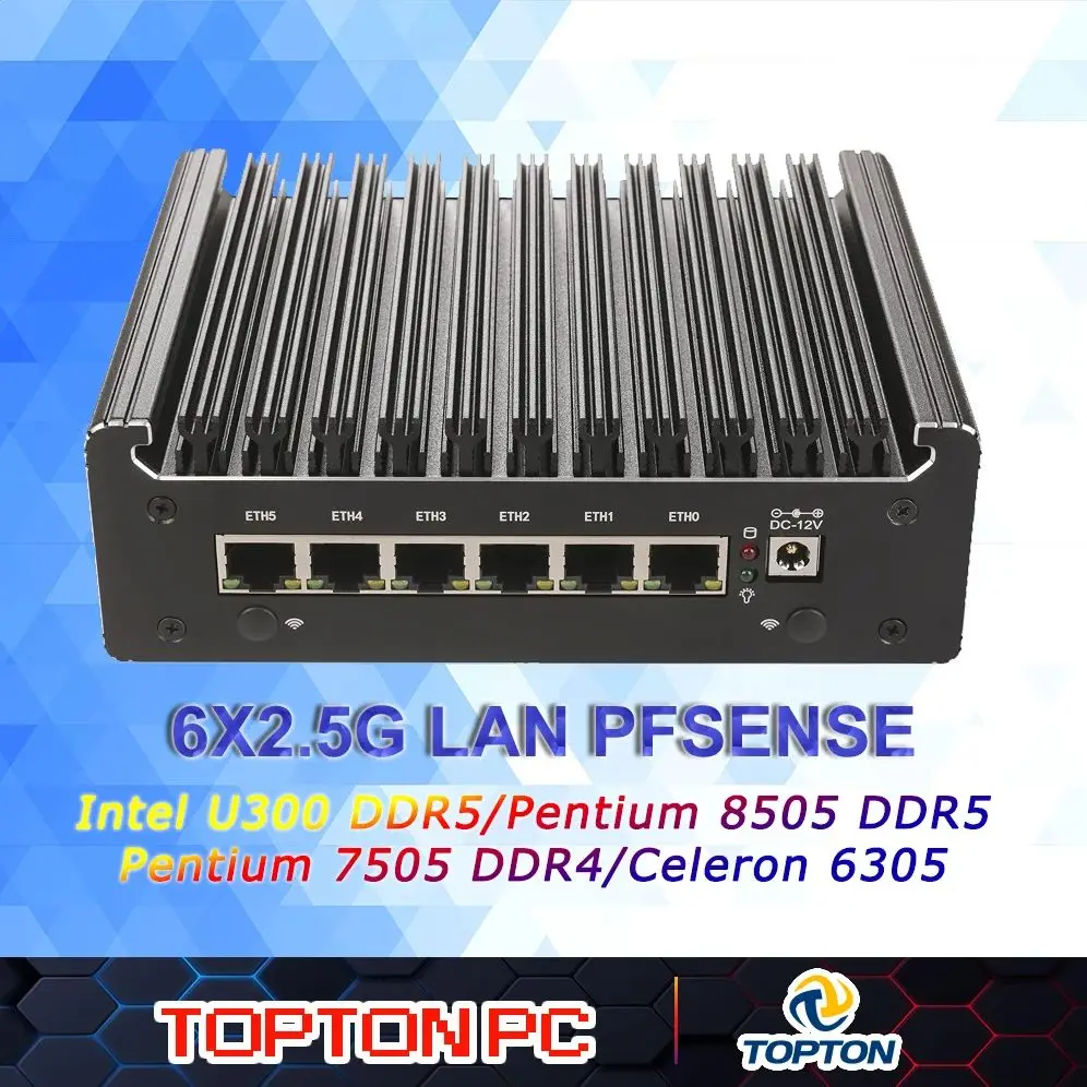 Intel U300 Pentium 8505 6305 Firewall Computer Router morbido 6x2.5G i226 LAN NVMe Mini PC industriale senza ventola pfSense PVE ESXi
