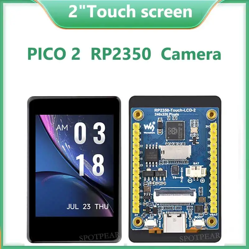 

Raspberry Pi Pico 2 RP2350 2 inch LCD Development Board 2inch Capacitive TouchScreen QMI8658 6-Axis /OV5640 Camera /SD