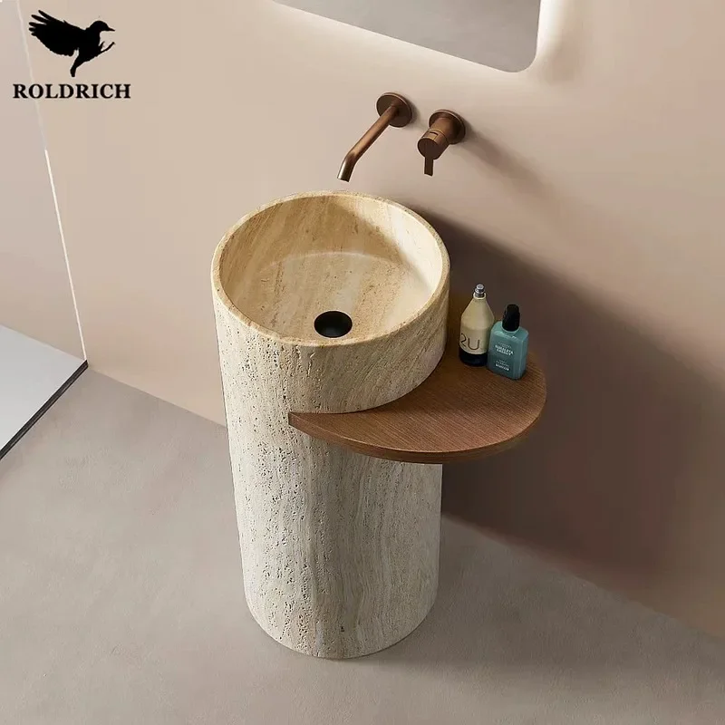 80 N Vintage Artificial Travertine Beige Floor Standing Washbasin Hotel Sink Vanity Basin Pedestal