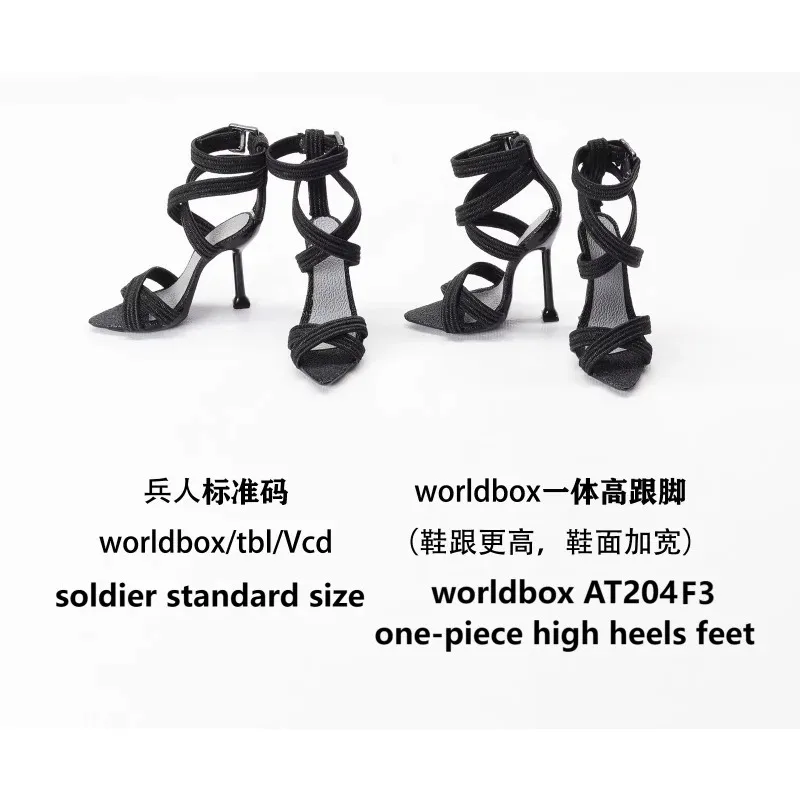 1/6 Scale Female Soldier Black Elastic Strap High Heel Sandals Shoes Model Fit 12
