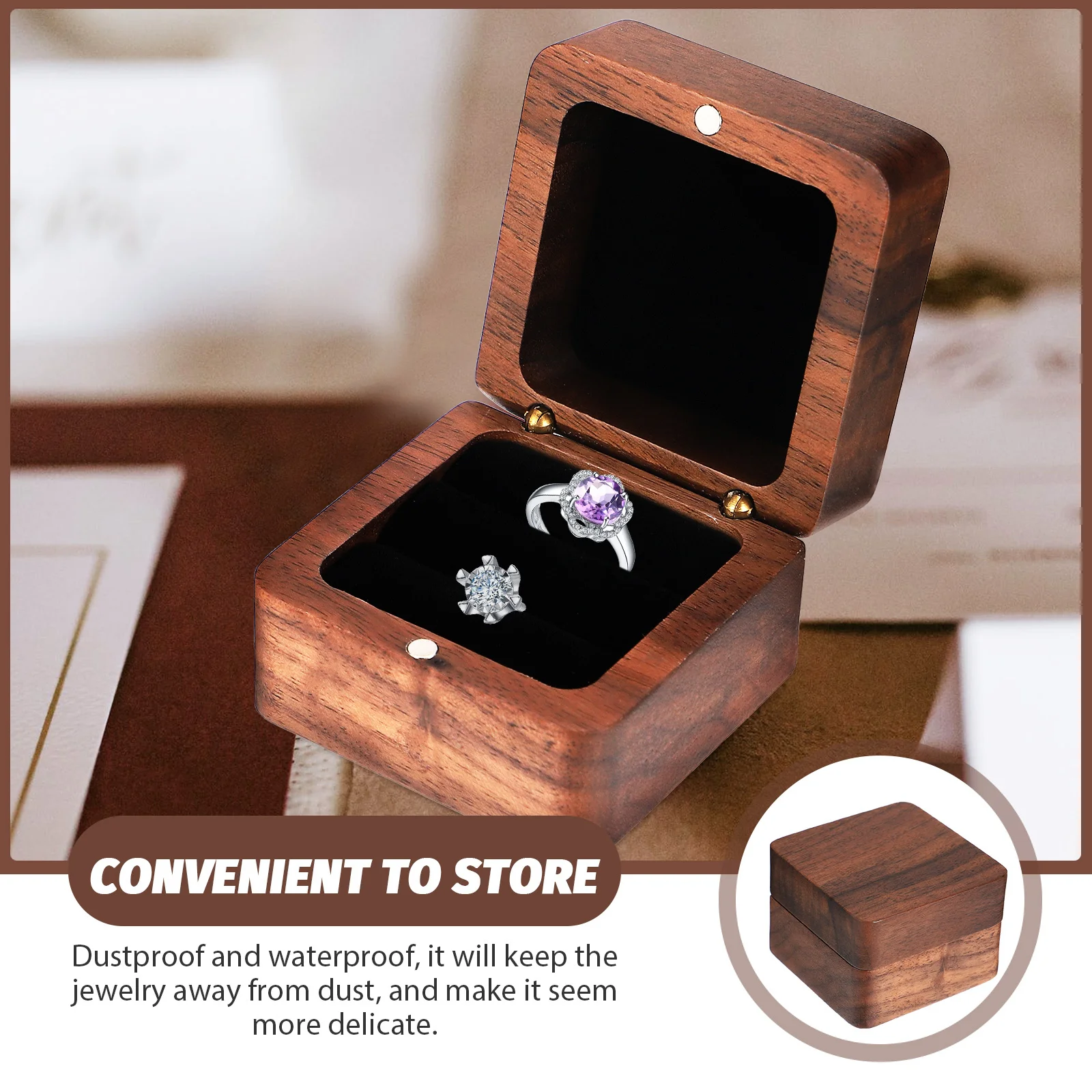 

Wooden Ring Box Compact Durable Waterproof Ring Case for Proposal Engagement Wedding Jewelry Storage Organizer