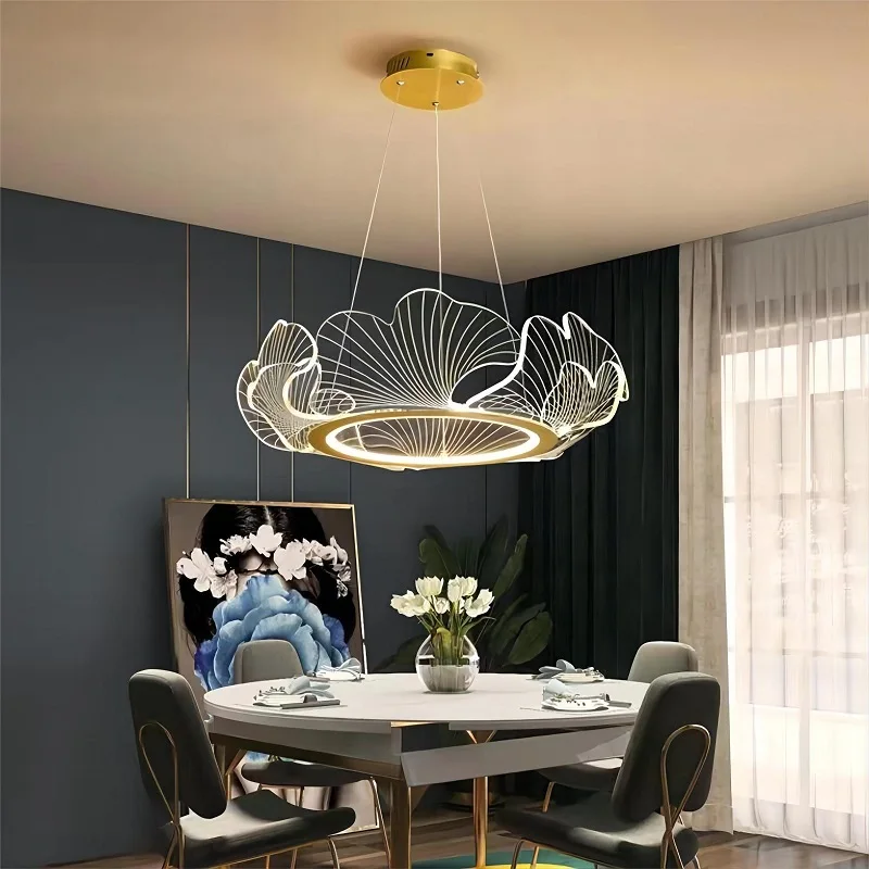Postmodern Creative Acrylic  Light Guide Plate LED Light Lotus Leaf Pendant Lamp Luxury Livingroom Diningroom Bedroom Chandelier