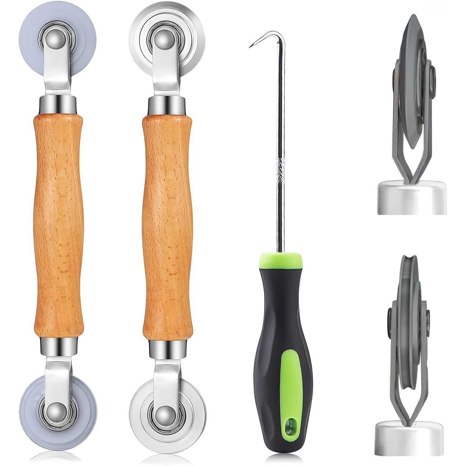 3Pcs Screen Roller Tool, Window Screen Spline Roller Tool with Wooden Handle and Steel/Nylon Bearing Wheels, Windows Repair Kit