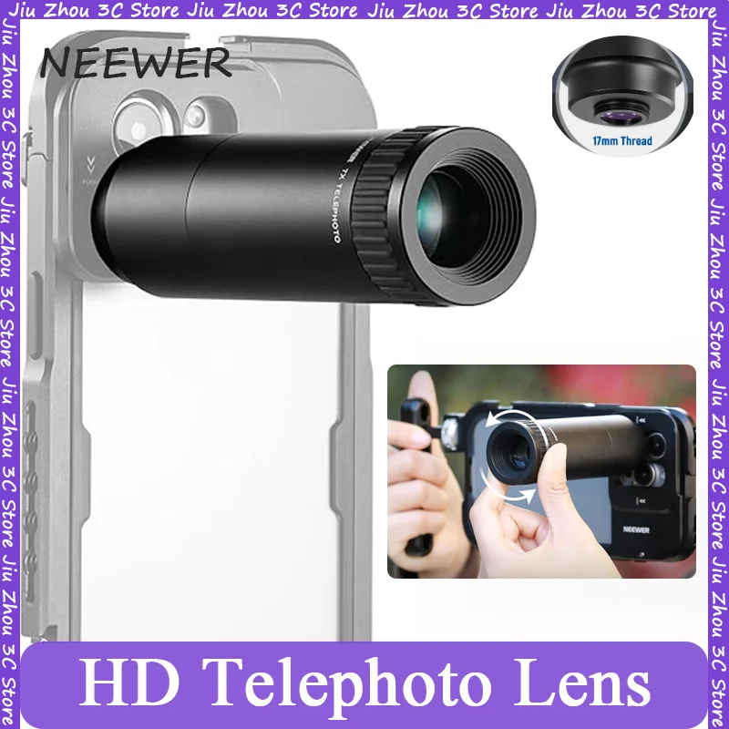 

NEEWER HD Telephoto Lens 7X Magnification Phone Camera Lens with 17mm Lens Adapter for iPhone Samsung Compatible SmallRig Cage